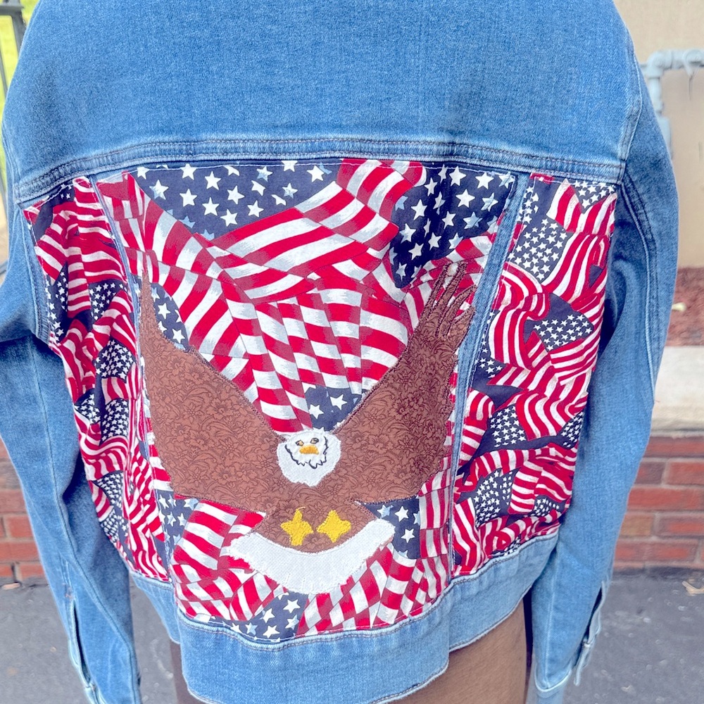 Denim Jacket with American Flag and Eagle Design celebrate our 250th